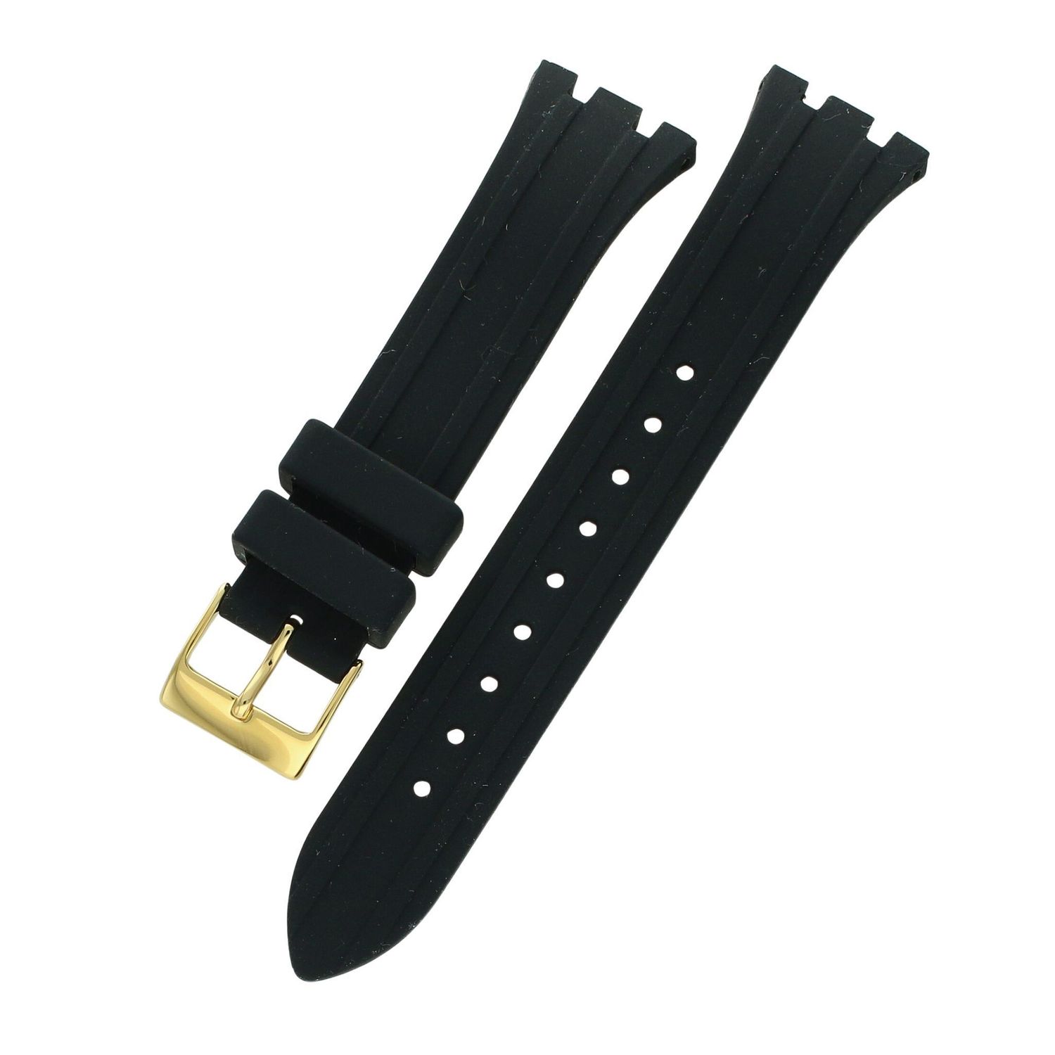 Oryginalny pasek Guess do modelu GW0034L1. Gumowy, czarny, szerokość mocowania 21 mm (fasonowy z wcięciem), montaż na nity. Złocona stalowa klamra 16 mm. Długość 11575 mm. Idealny do wymiany paska w zegarku Guess.1.jpg